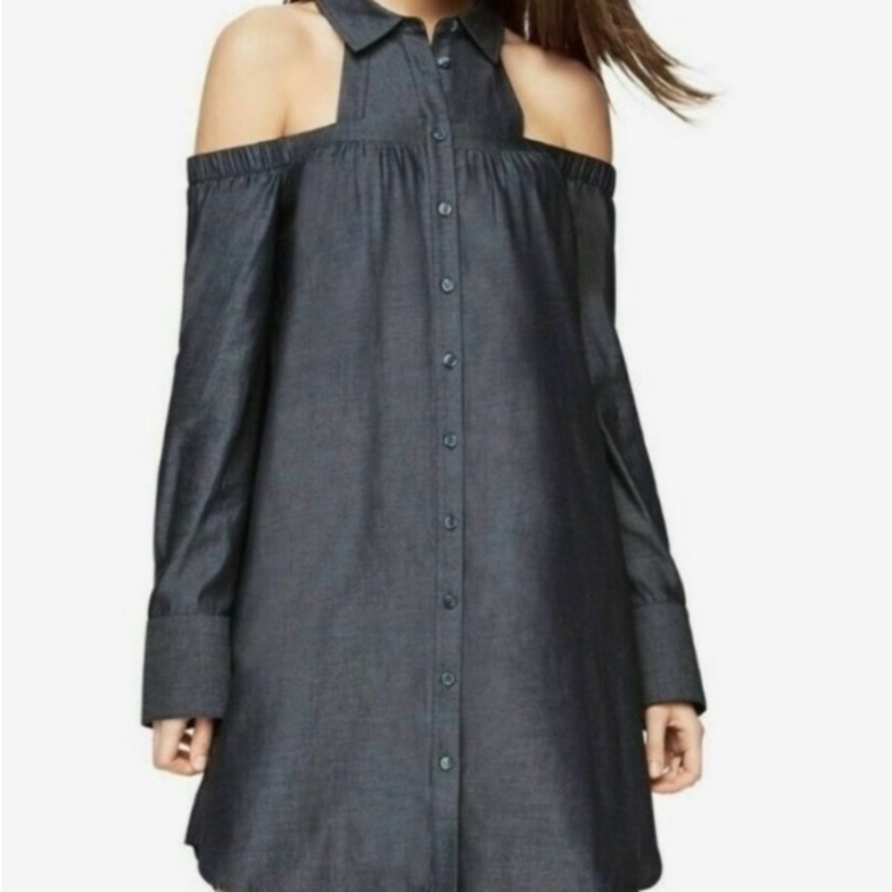 NWT BCBG ROWAN DRESS Grey/Dark Midnight Size XXS Button Up Shirt Collared Vacay
